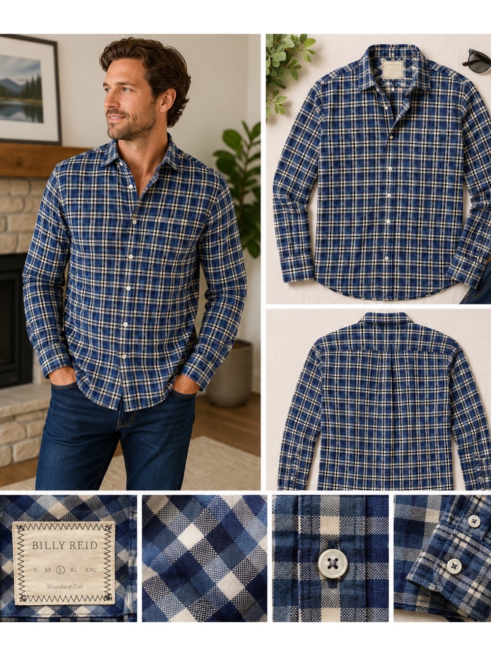 Billy Reid Blue and White Plaid Men's Button down shirt